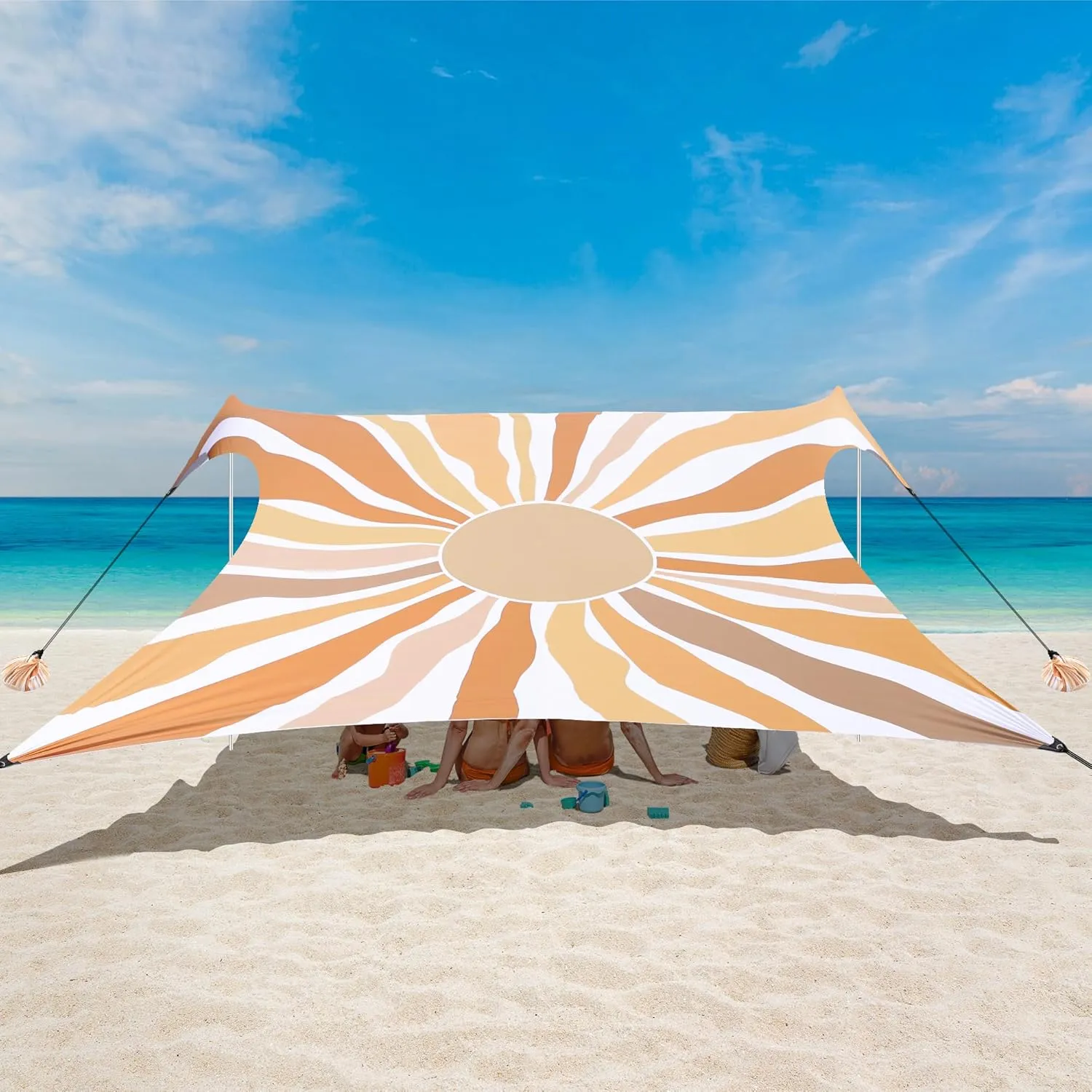 Beach Tent, UPF 50  Beach Canopy Sun Shade, Portable 10×10 FT Large Pop-Up Beach Tent Sun Shelter with Sand Anchors, Ground Pegs, Easy Setup for Beach, Camping, Park, and Backyard Fun - Sunflower