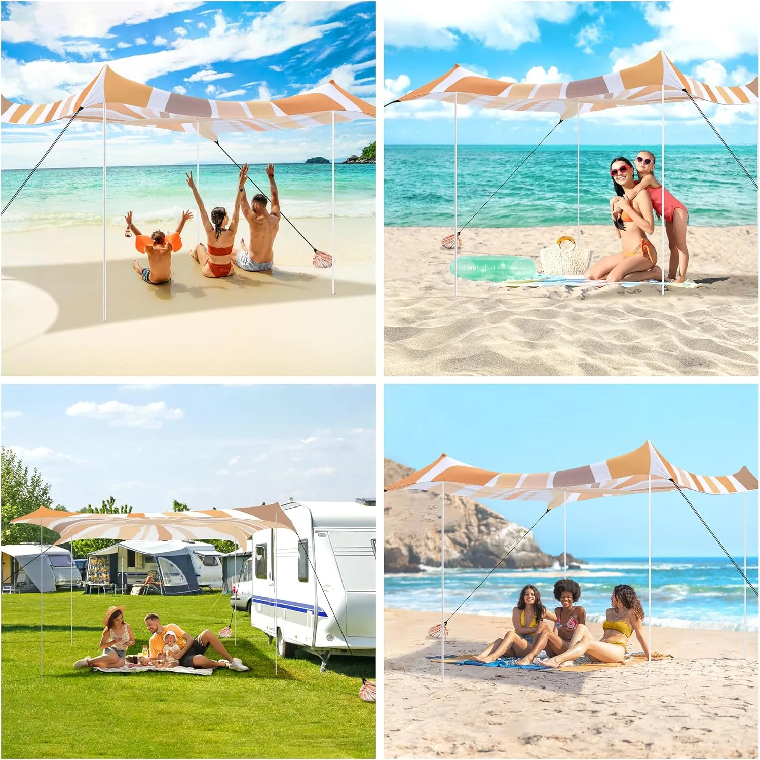 Beach Tent, UPF 50  Beach Canopy Sun Shade, Portable 10×10 FT Large Pop-Up Beach Tent Sun Shelter with Sand Anchors, Ground Pegs, Easy Setup for Beach, Camping, Park, and Backyard Fun - Sunflower