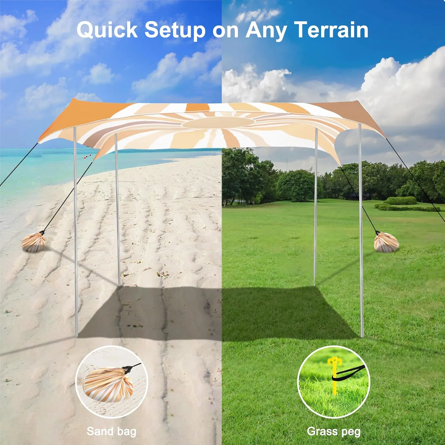 Beach Tent, UPF 50  Beach Canopy Sun Shade, Portable 10×10 FT Large Pop-Up Beach Tent Sun Shelter with Sand Anchors, Ground Pegs, Easy Setup for Beach, Camping, Park, and Backyard Fun - Sunflower