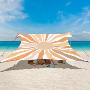 Beach Tent, UPF 50  Beach Canopy Sun Shade, Portable 10×10 FT Large Pop-Up Beach Tent Sun Shelter with Sand Anchors, Ground Pegs, Easy Setup for Beach, Camping, Park, and Backyard Fun - Sunflower