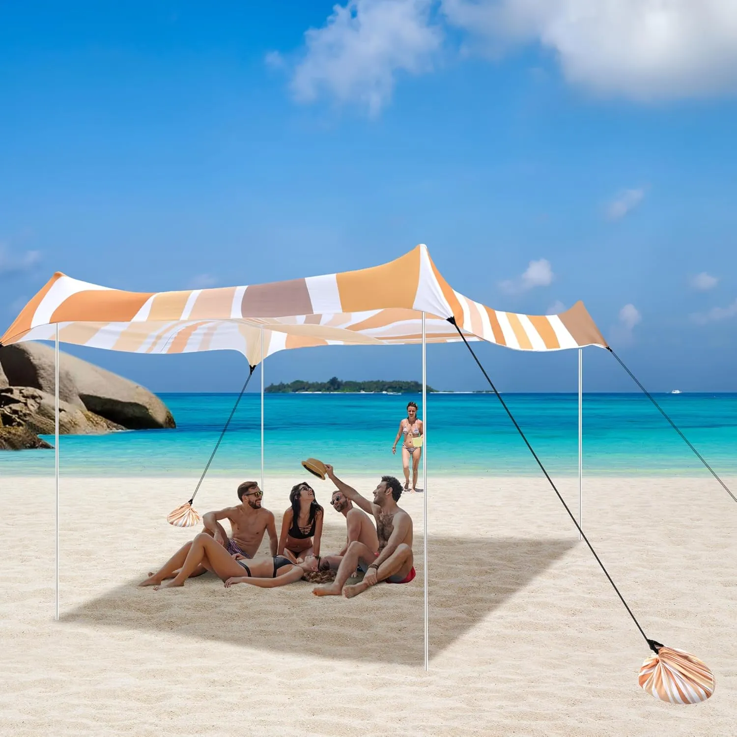 Beach Tent, UPF 50  Beach Canopy Sun Shade, Portable 10×10 FT Large Pop-Up Beach Tent Sun Shelter with Sand Anchors, Ground Pegs, Easy Setup for Beach, Camping, Park, and Backyard Fun - Sunflower