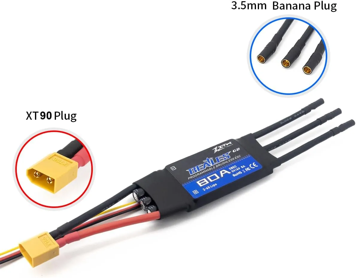 Beatles G2 80A ESC with Connectors SBEC Output 8A/5,6V for RC Fixed Wing Airplane 2-6S or DIY Project Need Electronic Speed Controller