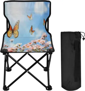 Beautiful Butterfly Daisy Portable Outdoor Folding Chair Anti-Slip Padded Oxford Cloth Stool Camping Chair Small for Beach Hiking Fishing Gardening Quad Camp Chair
