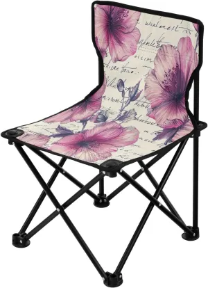 Beautiful Vintage Flower Portable Outdoor Folding Chair Anti-Slip Padded Oxford Cloth Stool Camping Chair Small for Beach Hiking Fishing Gardening Quad Camp Chair