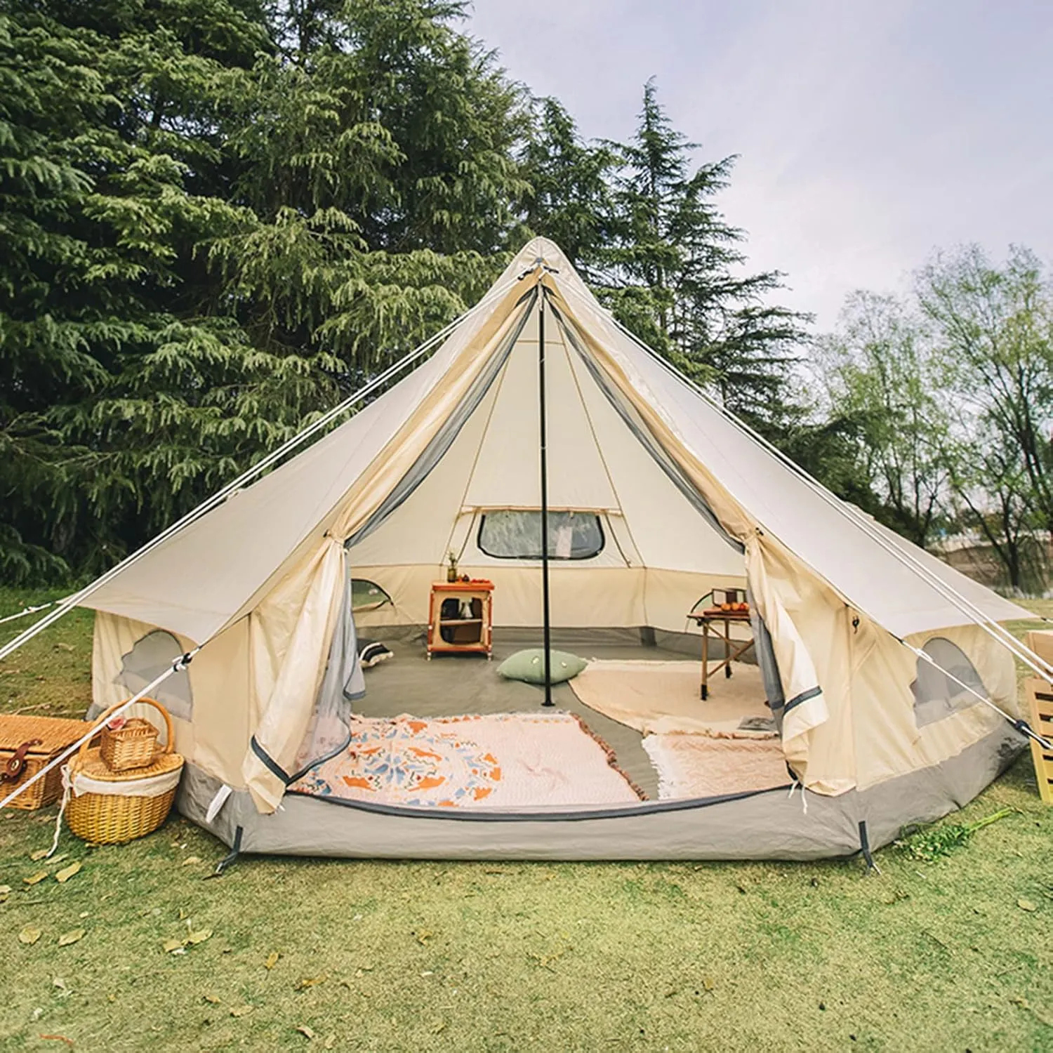 Bell Tent, Luxury Outdoor Camping and Glamping Yurt Tent, 4 Season, Waterproof, Octagonal, 414X414X249CM, 8 Person