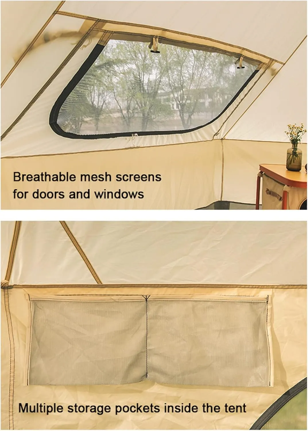 Bell Tent, Luxury Outdoor Camping and Glamping Yurt Tent, 4 Season, Waterproof, Octagonal, 414X414X249CM, 8 Person