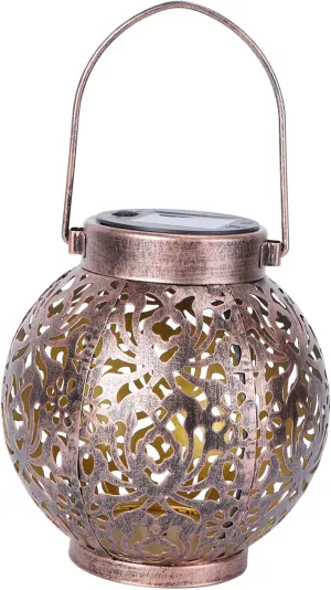 BESPORTBLE Solar Garden Light Elegant Brown Iron Hollow-Out Led Lantern for Outdoor Tabletop Hanging Decor for Patios Porches and Gardens Solar-Powered Lighting