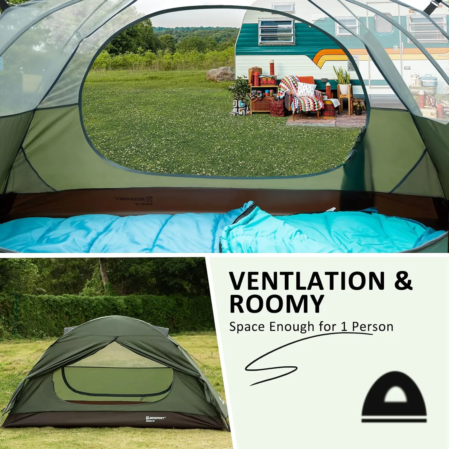 Bessport Camping Tent 1/2 Person Tent Waterproof Two Doors Backpacking Tent Easy Setup Lightweight for Outdoor, Hiking Mountaineering Travel