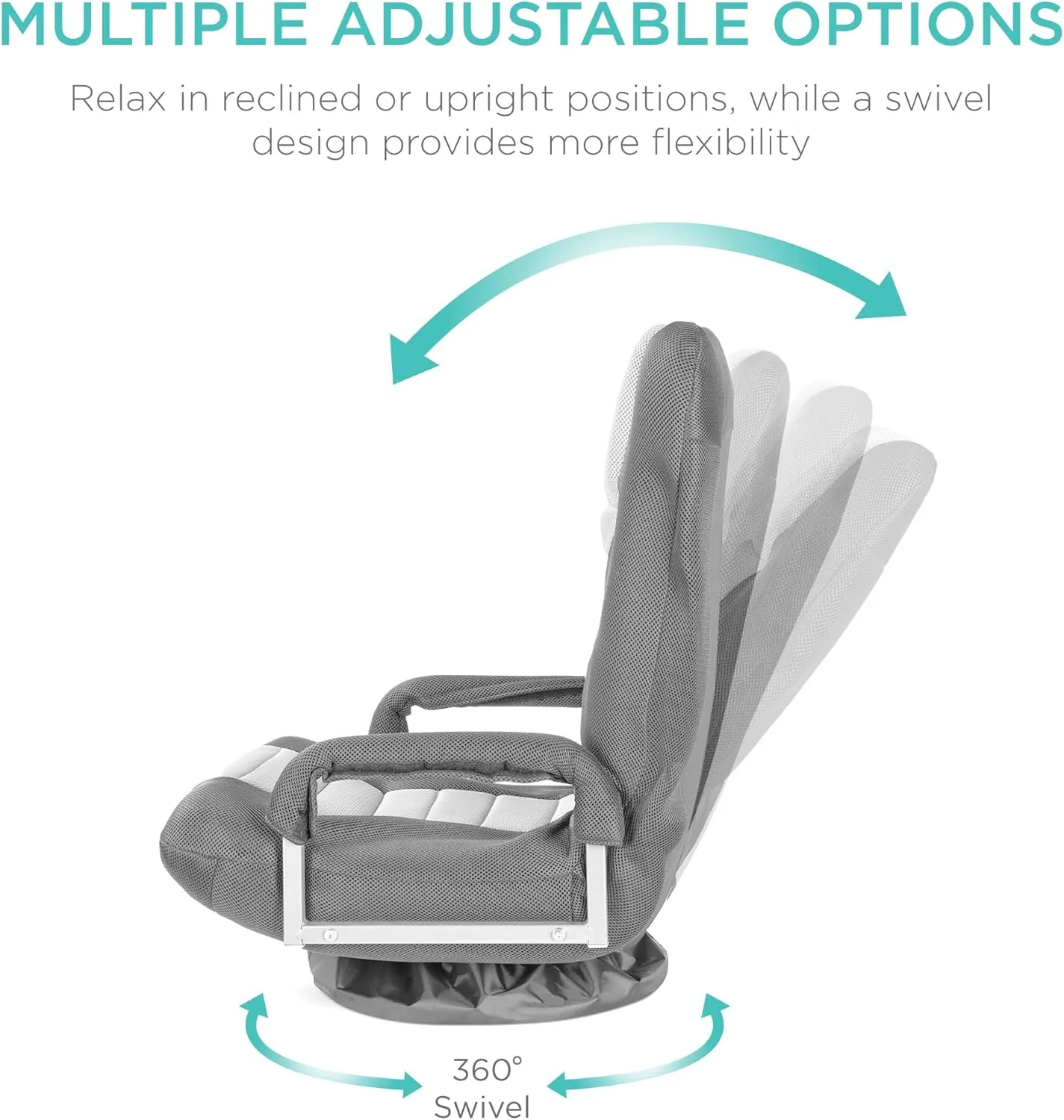 Best Choice Products Swivel Gaming Chair 360 Degree Multipurpose Floor Chair Rocker for TV, Reading, Playing Video Games w/Lumbar Support, Armrest Handles, Adjustable Foldable Backrest - Gray/White