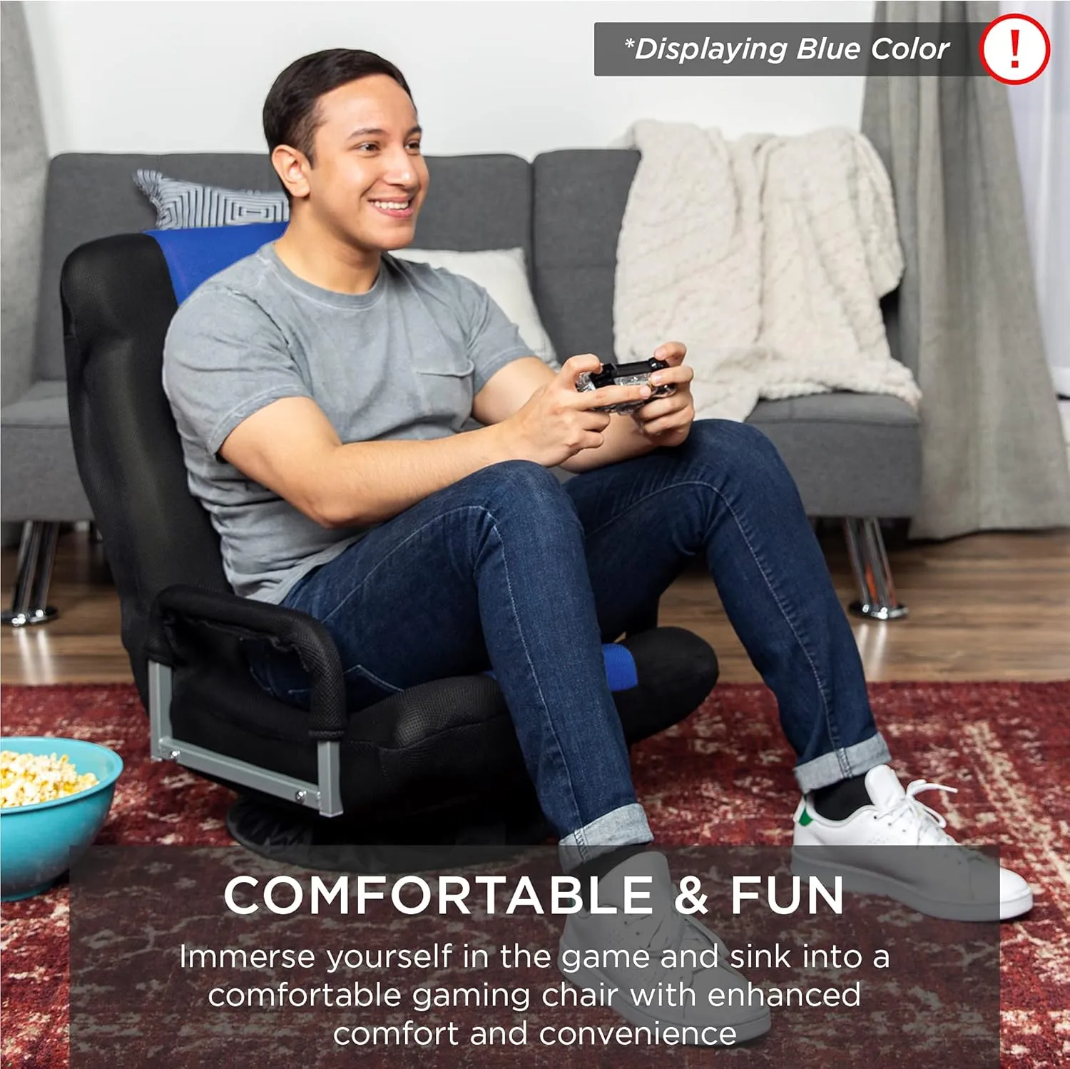 Best Choice Products Swivel Gaming Chair 360 Degree Multipurpose Floor Chair Rocker for TV, Reading, Playing Video Games w/Lumbar Support, Armrest Handles, Adjustable Foldable Backrest - Gray/White