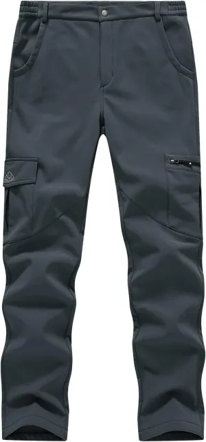 BGOWATU Women's Winter Hiking Pants Fleece Lined Waterproof Windproof Snow Insulated Pants with 6 Pockets Cold Gray M