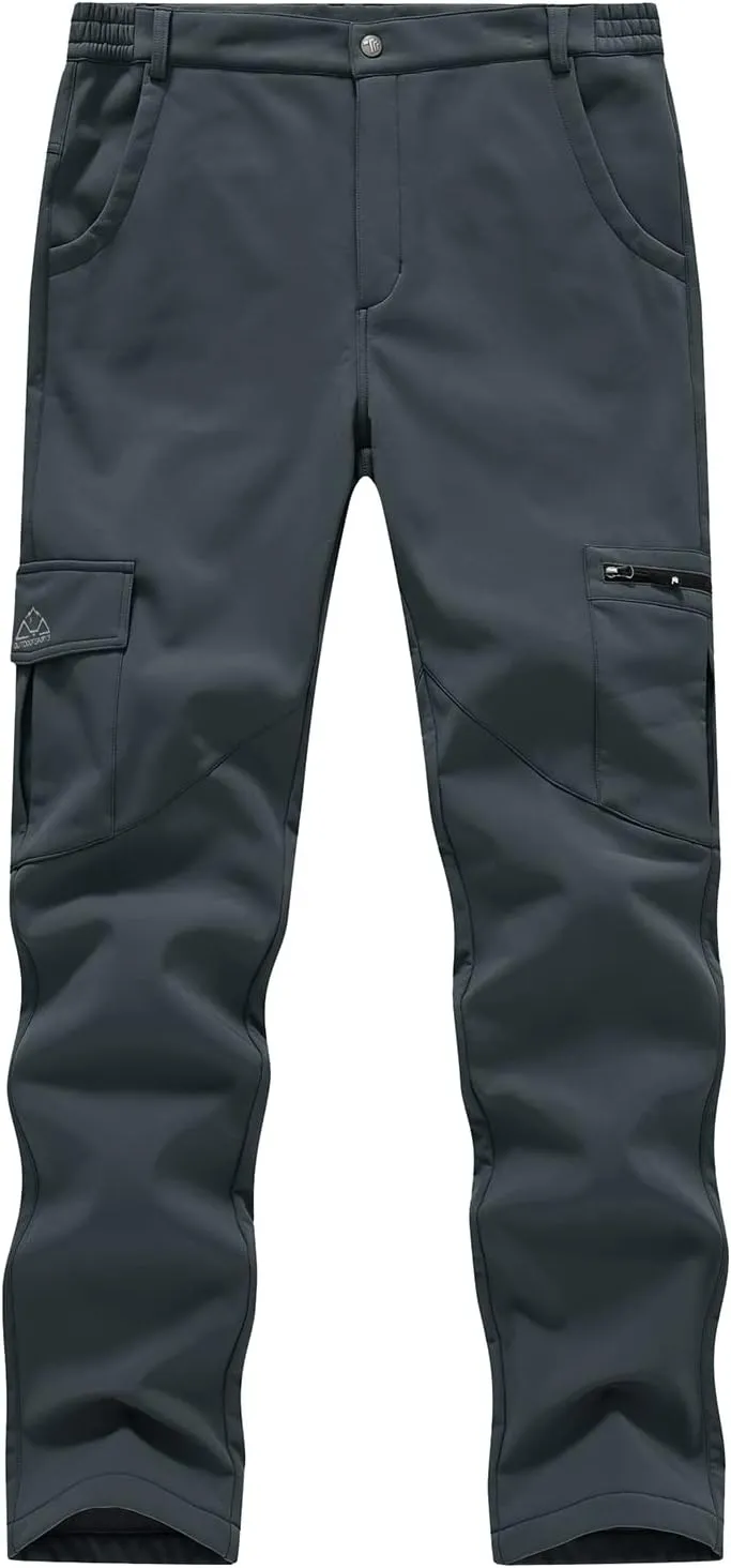 BGOWATU Women's Winter Hiking Pants Fleece Lined Waterproof Windproof Snow Insulated Pants with 6 Pockets Cold Gray M