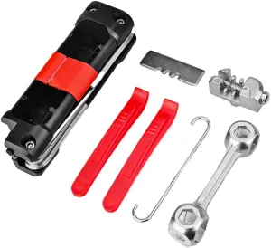 bicycle multitool 14 in 1 MTB multitool portable bike repair tool kit with tire levers chain cutter essential kit for the on-the-go fixes cyclist outdoor RED