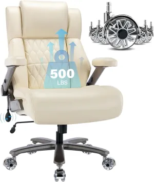 Big and Tall 500lbs Office Chair - Adjustable Lumbar Support 3D Flip Arms Heavy Duty Metal Base&Wheels, High Back Large Executive Computer Desk Chair, Thick Padded Ergonomic Design for Back Pain