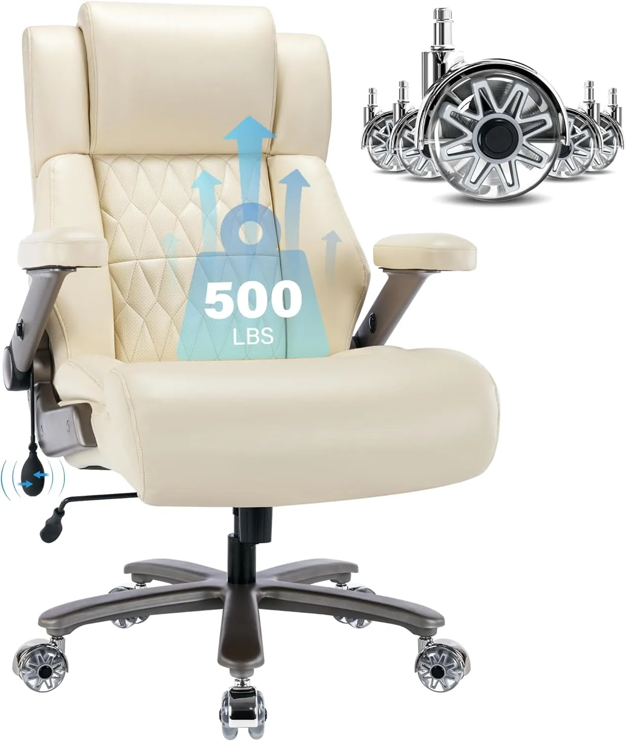 Big and Tall 500lbs Office Chair - Adjustable Lumbar Support 3D Flip Arms Heavy Duty Metal Base&Wheels, High Back Large Executive Computer Desk Chair, Thick Padded Ergonomic Design for Back Pain