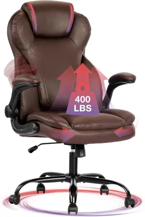 Big and Tall Fabric Office Chair 400lbs-Heavy Duty Executive Desk Chair with Extra Wide Seat, High Back Ergonomic Leather Computer Chair with Tilt Rock&Tension, Padded Armrests-Black
