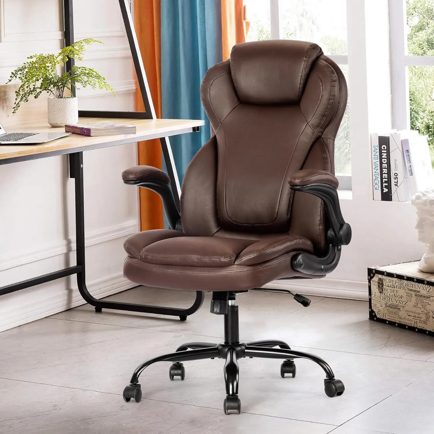 Big and Tall Fabric Office Chair 400lbs-Heavy Duty Executive Desk Chair with Extra Wide Seat, High Back Ergonomic Leather Computer Chair with Tilt Rock&Tension, Padded Armrests-Black