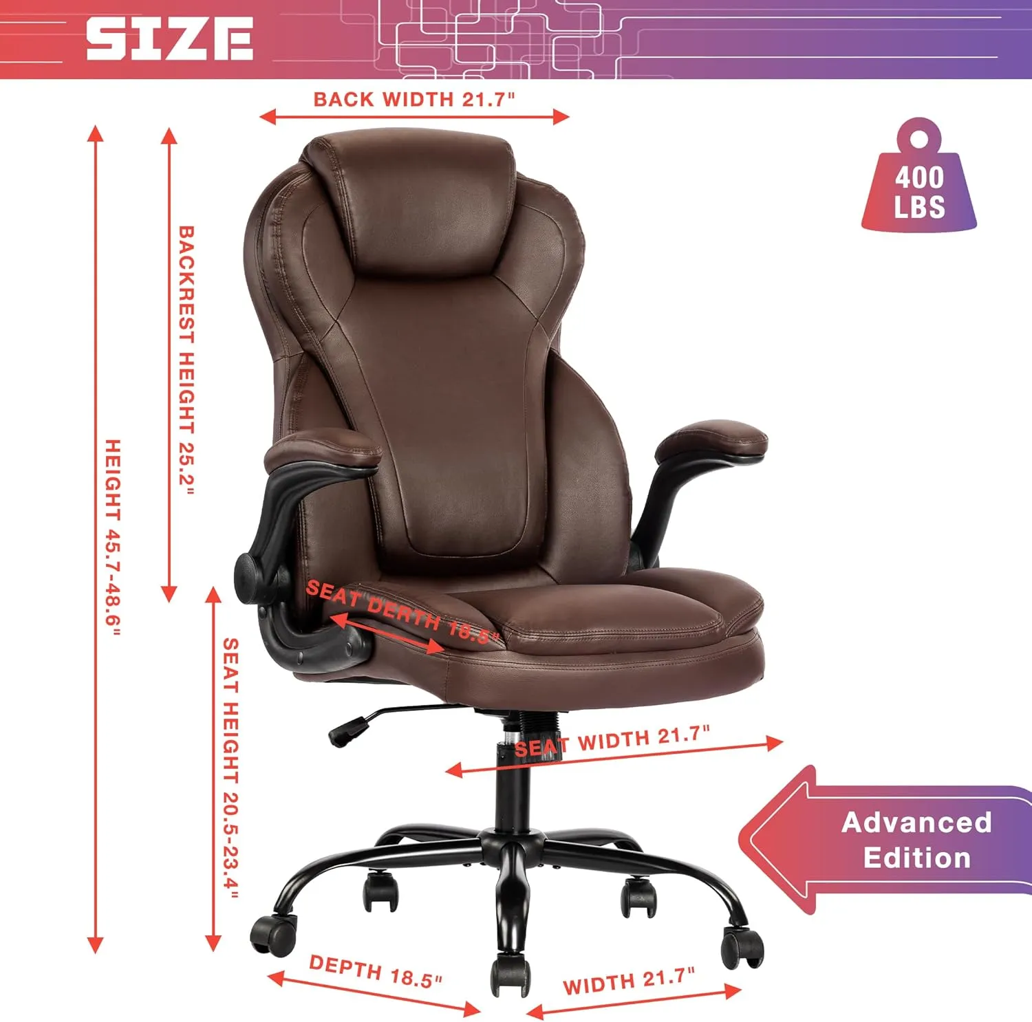 Big and Tall Fabric Office Chair 400lbs-Heavy Duty Executive Desk Chair with Extra Wide Seat, High Back Ergonomic Leather Computer Chair with Tilt Rock&Tension, Padded Armrests-Black