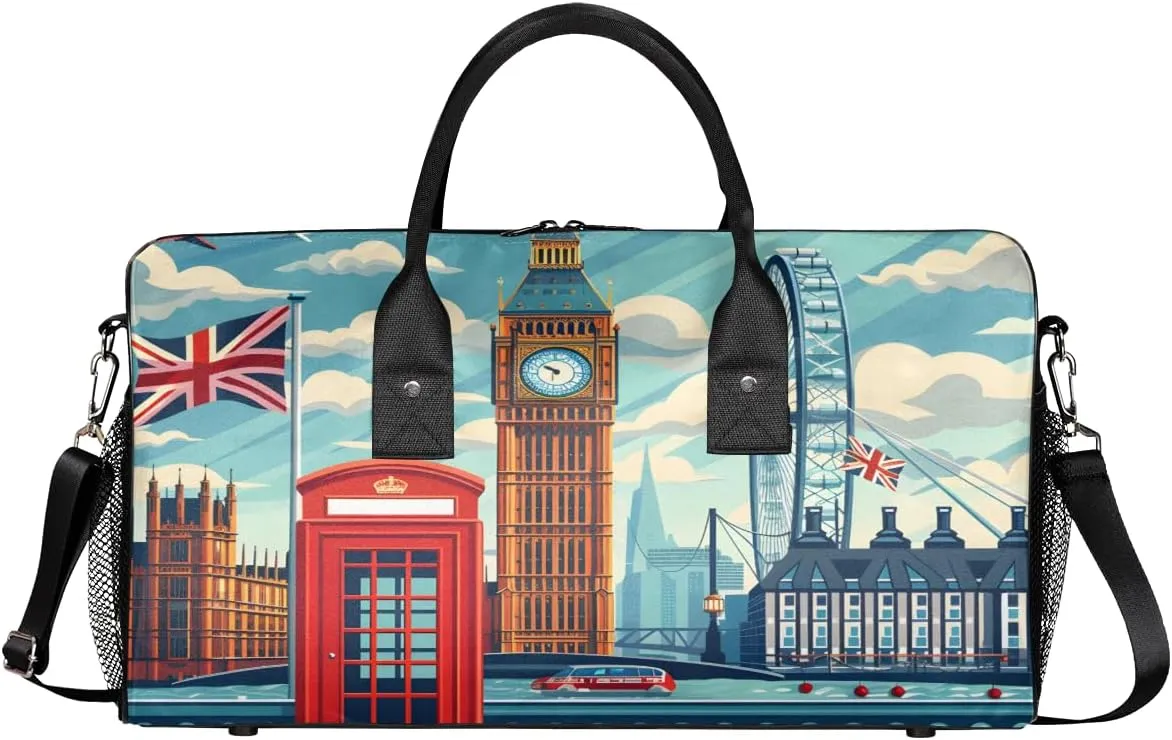 Big Ben Painting Travel Duffle Bag for Women Men Foldable Waterproof Weekender Bag Carry on Tote for Overnight Sports Gym London Street View England