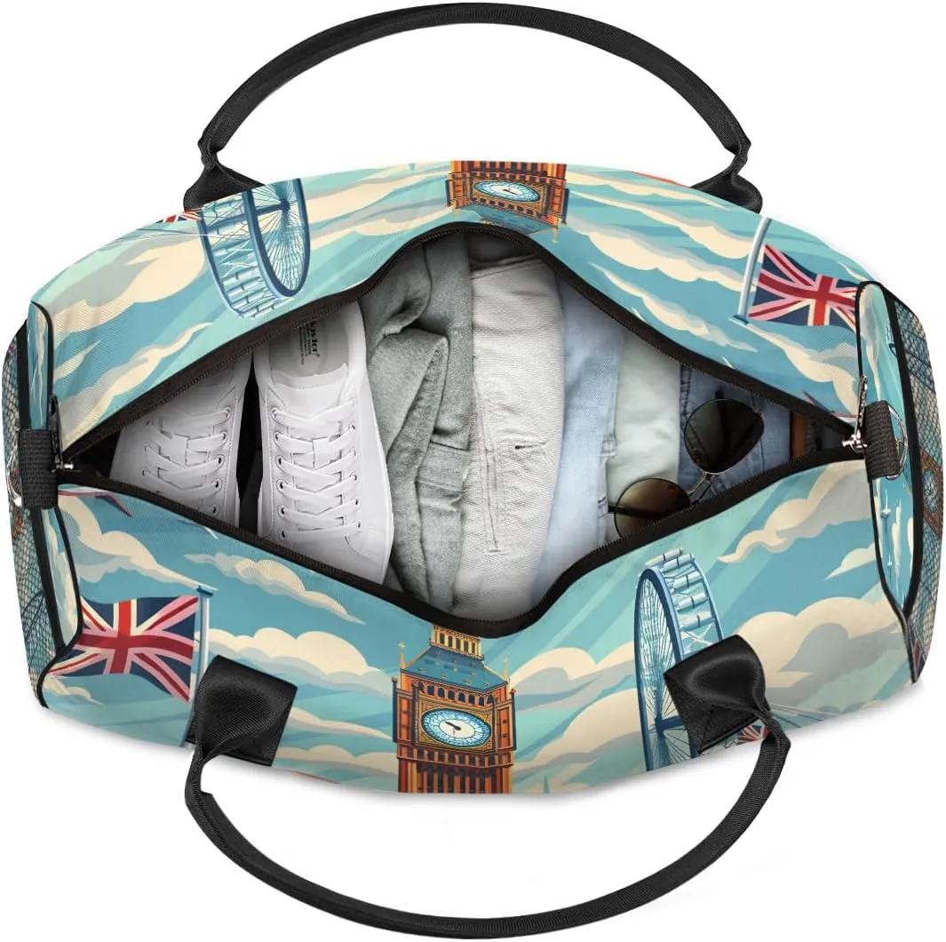 Big Ben Painting Travel Duffle Bag for Women Men Foldable Waterproof Weekender Bag Carry on Tote for Overnight Sports Gym London Street View England