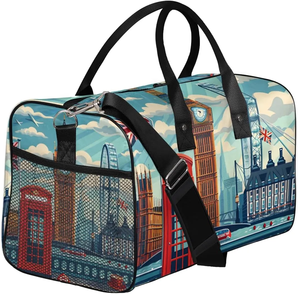 Big Ben Painting Travel Duffle Bag for Women Men Foldable Waterproof Weekender Bag Carry on Tote for Overnight Sports Gym London Street View England