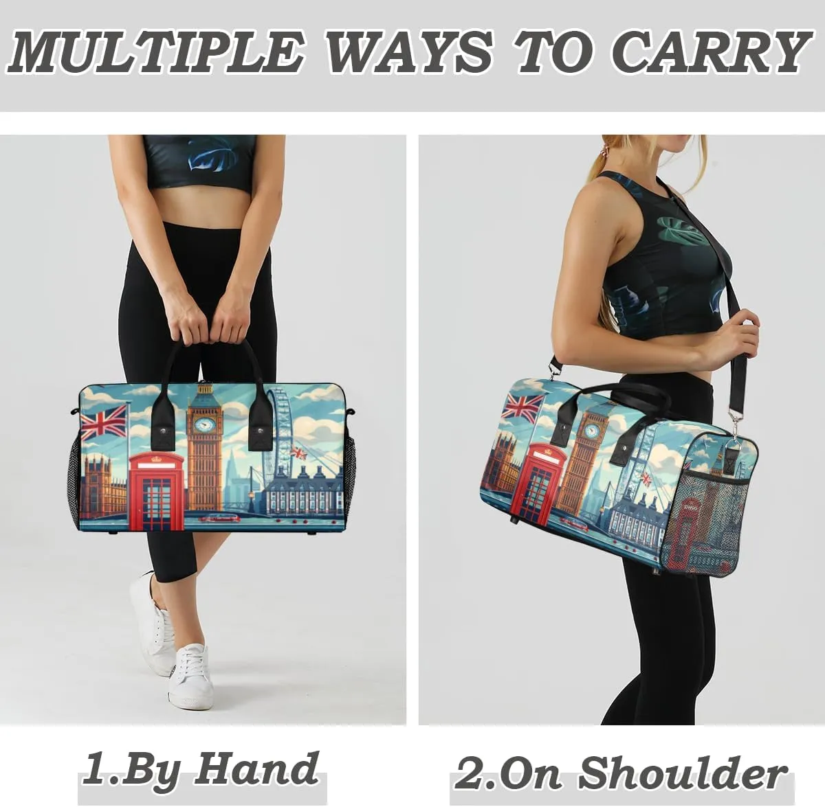Big Ben Painting Travel Duffle Bag for Women Men Foldable Waterproof Weekender Bag Carry on Tote for Overnight Sports Gym London Street View England