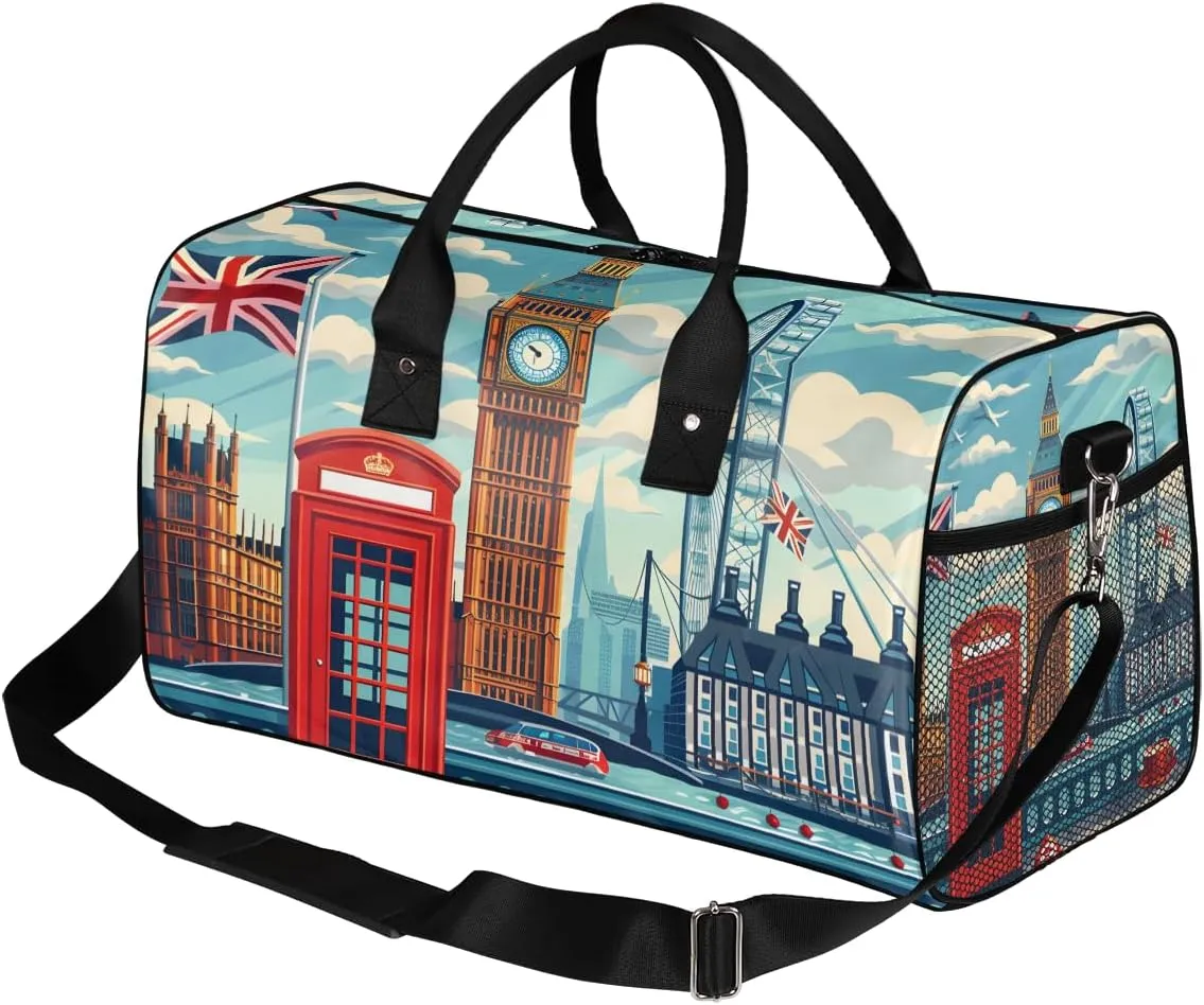 Big Ben Painting Travel Duffle Bag for Women Men Foldable Waterproof Weekender Bag Carry on Tote for Overnight Sports Gym London Street View England