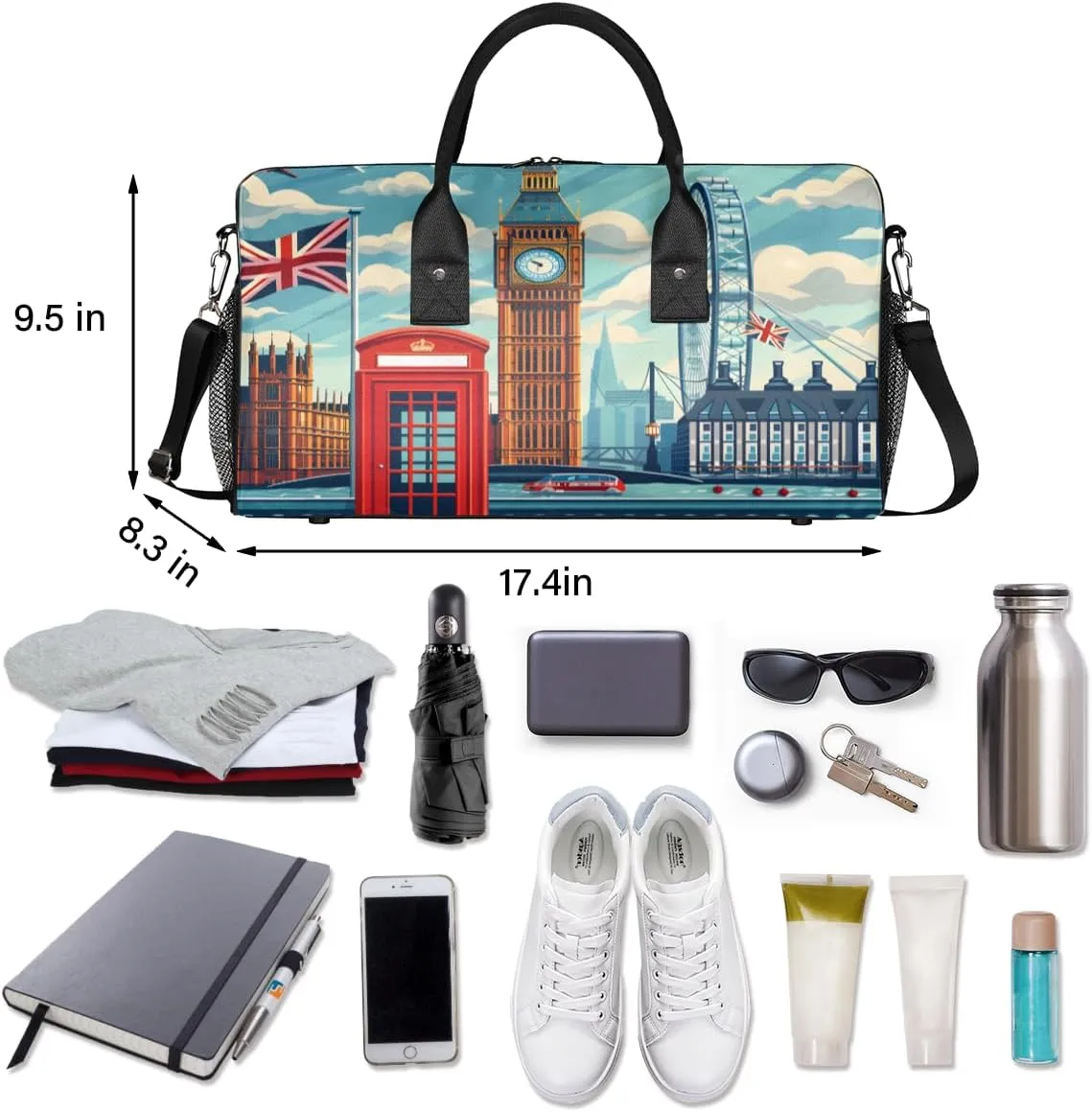 Big Ben Painting Travel Duffle Bag for Women Men Foldable Waterproof Weekender Bag Carry on Tote for Overnight Sports Gym London Street View England
