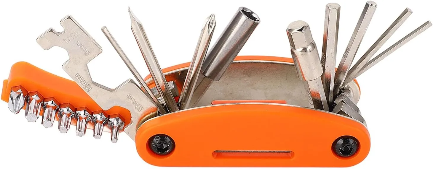 Bike Multitool Professional Portable Kit for Emergency Maintenance Camping Travel (Orange)