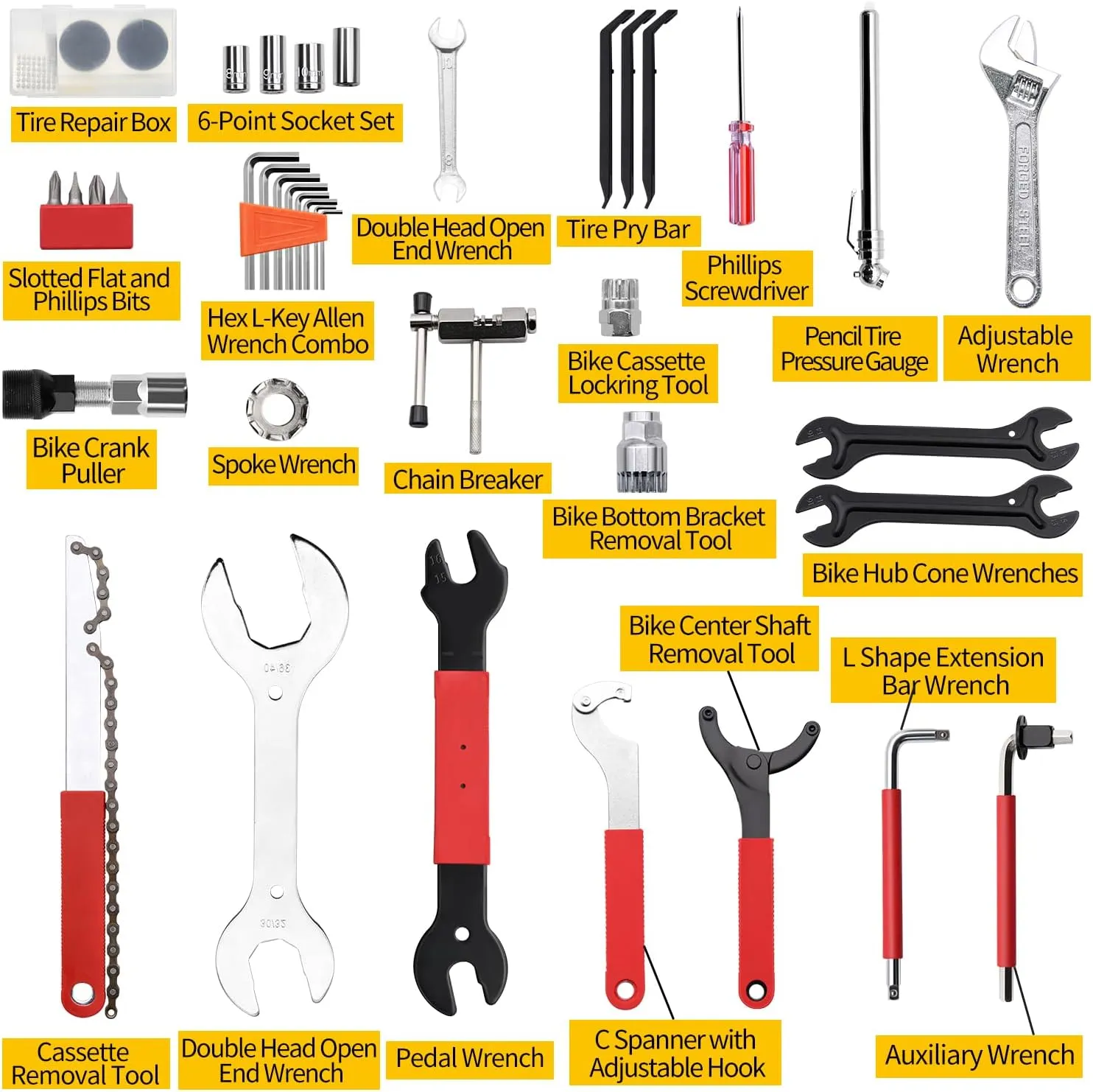 Bike Repair Kit, Bicycle Repair Bag with Tire Pump, Bike Tool Kit for Camping Travel, 16-in-1 Bike Multitool, Bicycle Tire Repair Kit, 4mm and 5mm Allen Wrenches, Used for Mountain Bike and Road Bike