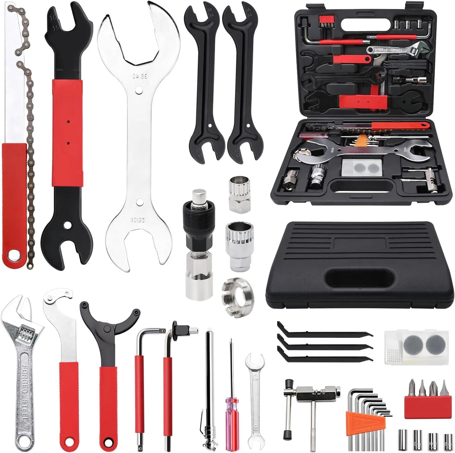 Bike Repair Kit, Bicycle Repair Bag with Tire Pump, Bike Tool Kit for Camping Travel, 16-in-1 Bike Multitool, Bicycle Tire Repair Kit, 4mm and 5mm Allen Wrenches, Used for Mountain Bike and Road Bike