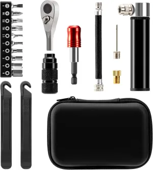 Bike Repair Tool Kit with Mini Pump & 10 Magnetic Bits - Fathers Day Gift for Dad - Alloy Multitool for Bicycle - Portable Multifunction Tool Set Include Tire Inflator for Presta/Schrader Valves