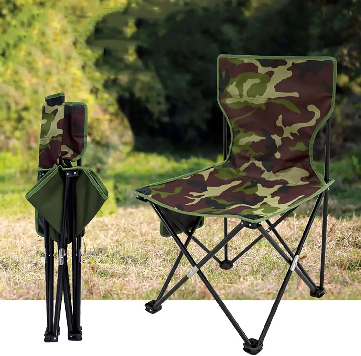 BK&MF Folding Camping Chair,Comfortable Reclining Folding Chair with Storage Pocket Adjustable Lawn Chair Stable Compact for Storage and Travel,A,65x39x39cm(26x15x15inch)