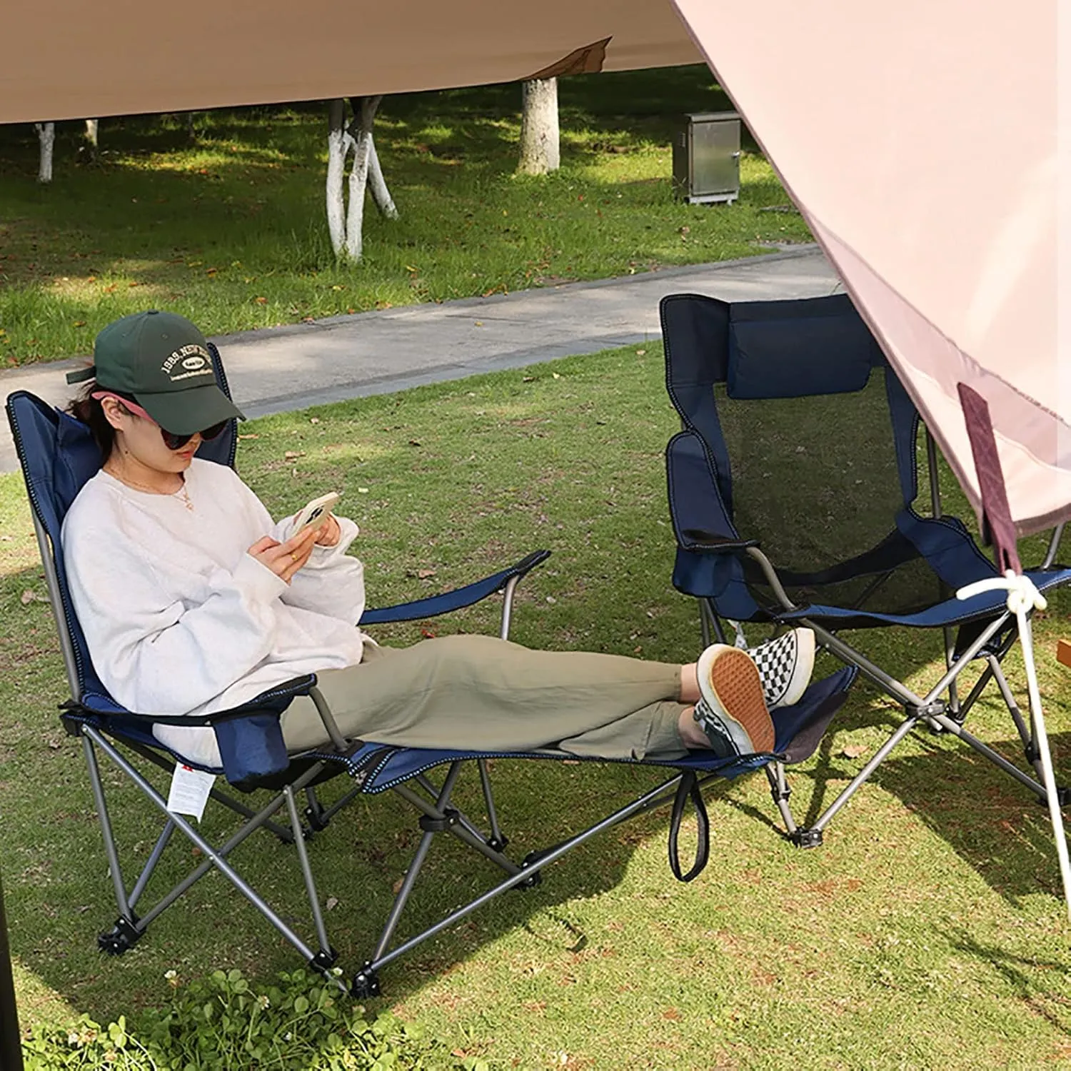 BK&MF Folding Reclining Folding Chair,Portable Outdoor Camping Chair Removable Stable Portable Compact for Storage and Travel,B