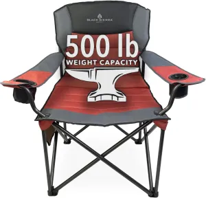 Black Sierra Oversize XL Camping Chair Supports 500 lbs, Padded Folding Outdoor Chair w/ 2 Cupholders and Carrybag, Heavy Duty Portable Collapsible Camp Chair Perfect for Sports, RV, Lawn, Beach