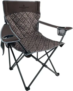 Black Sierra Oversized Camping Folding Chair, Heavy Duty Outdoor Seat Supports 300 lbs with Steel Frame, Collapsible Quilted Padded Plaid Camp Bag Chair for Tailgating, Sports Games Patio