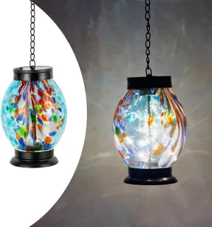 Blue Glass Solar Lanterns Outdoor Waterproof,Garden Decorative Lanterns with Metal Chain,21" Hanging Solar Lights for Patio Pathway Table Porch Yard Decor,Birthday Gifts for Women Mom