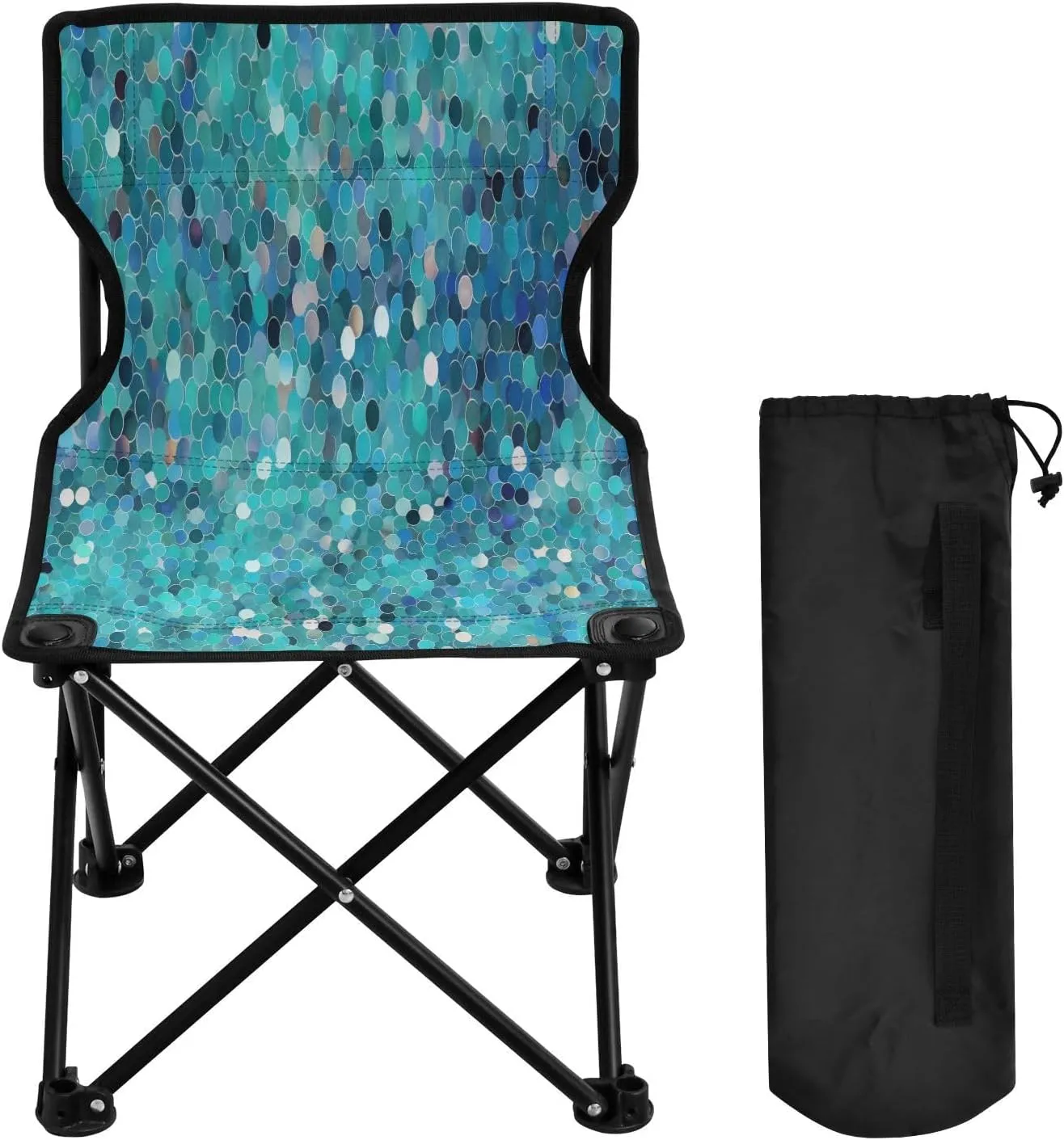 Blue Green Circle Portable Outdoor Folding Chair Anti-Slip Padded Oxford Cloth Stool Camping Chair Small for Beach Hiking Fishing Gardening Quad Camp Chair