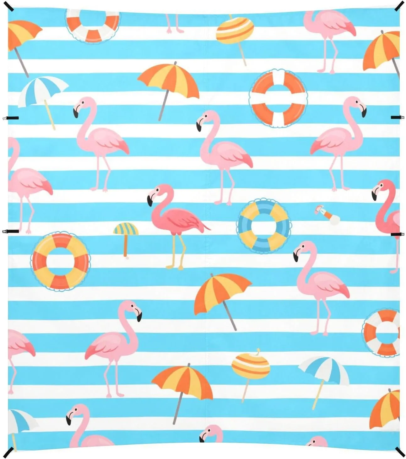 Blue White Striped Summer Flamingo Beach Tent & Canopy UPF50  Protection Easy Setup Sun Shelter with Carrying Bag for Backyard and Camping