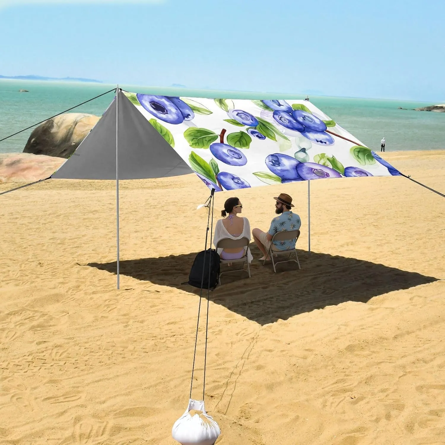 Blueberry Juicy White Blue Tent Beach Canopy Outdoor Patio Sun Shade Shades Camping Sun Shelter Custom 9.2 × 10.5 FT Shelters with Sand Bags Poles