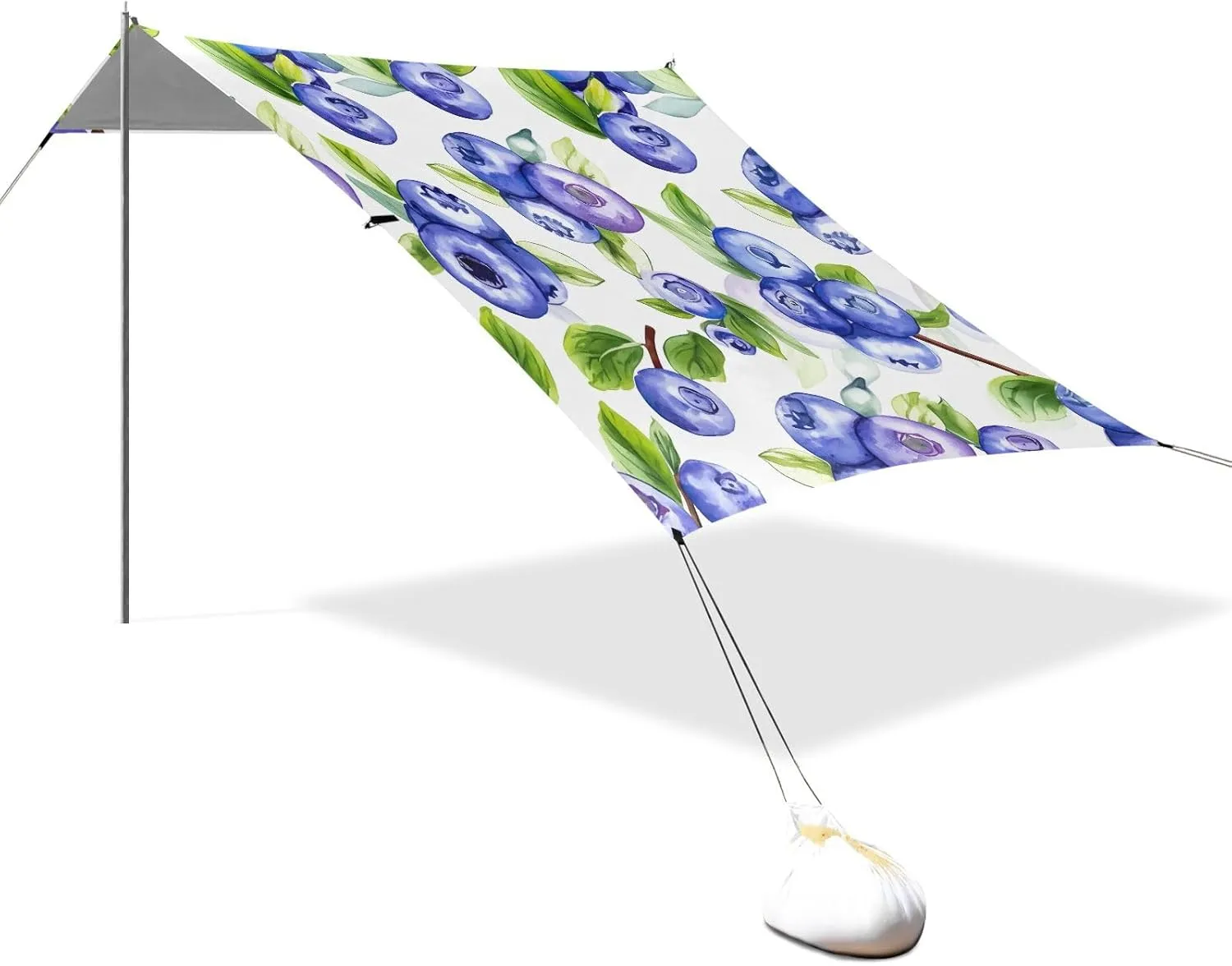 Blueberry Juicy White Blue Tent Beach Canopy Outdoor Patio Sun Shade Shades Camping Sun Shelter Custom 9.2 × 10.5 FT Shelters with Sand Bags Poles