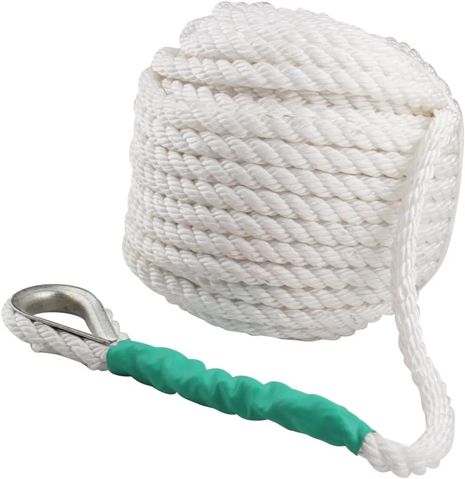 Boat Anchor Rope 200 ft x 1/2 inch Polypropylene Rope 3 Strand Twisted Anchor Line for Sailboat Sled Line Mooring with Thimble 5850LB Breaking Strain