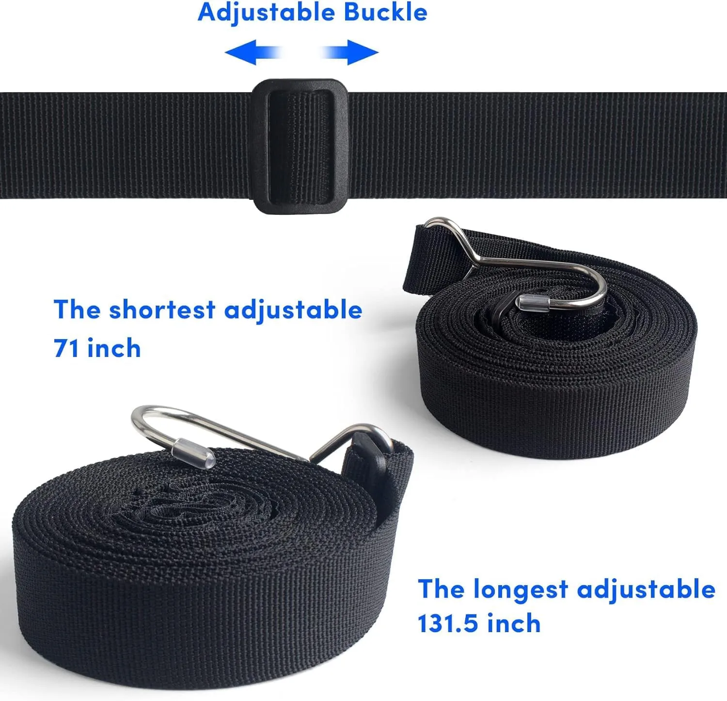Boat Cover Support Poles Straps Adjustable, 1inch W x 11.5ft L Boat Pole Straps with Stainless Steel Hook (6 Pack Black)