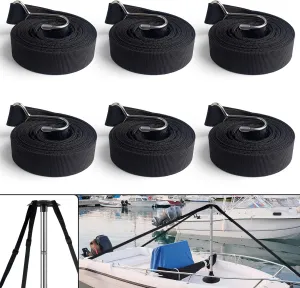 Boat Cover Support Poles Straps Adjustable, 1inch W x 11.5ft L Boat Pole Straps with Stainless Steel Hook (6 Pack Black)