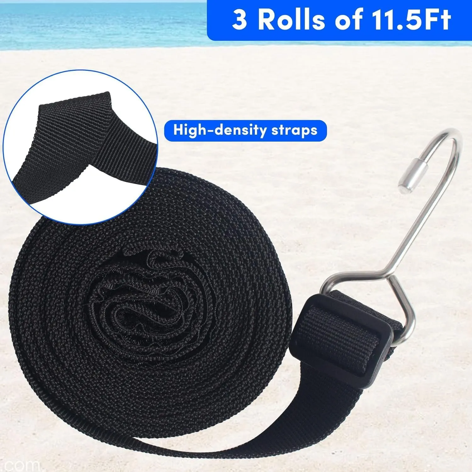 Boat Cover Support Poles Straps Adjustable, 1inch W x 11.5ft L Boat Pole Straps with Stainless Steel Hook (6 Pack Black)