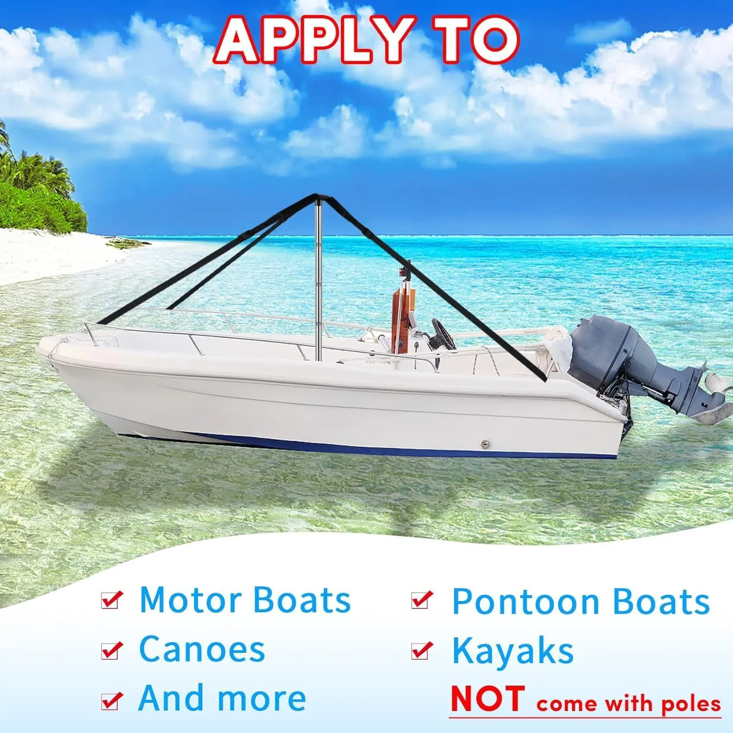 Boat Cover Support Poles Straps Adjustable, 1inch W x 11.5ft L Boat Pole Straps with Stainless Steel Hook (6 Pack Black)