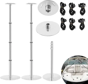 ﻿Boat Cover Support Poles,Stainless Steel Boat Cover Support System Pole,Telescoping and Adjustable Height, Boat Adjustable Support Pole with Stable Stainless Steel Base (Telescoping (Pack 2))