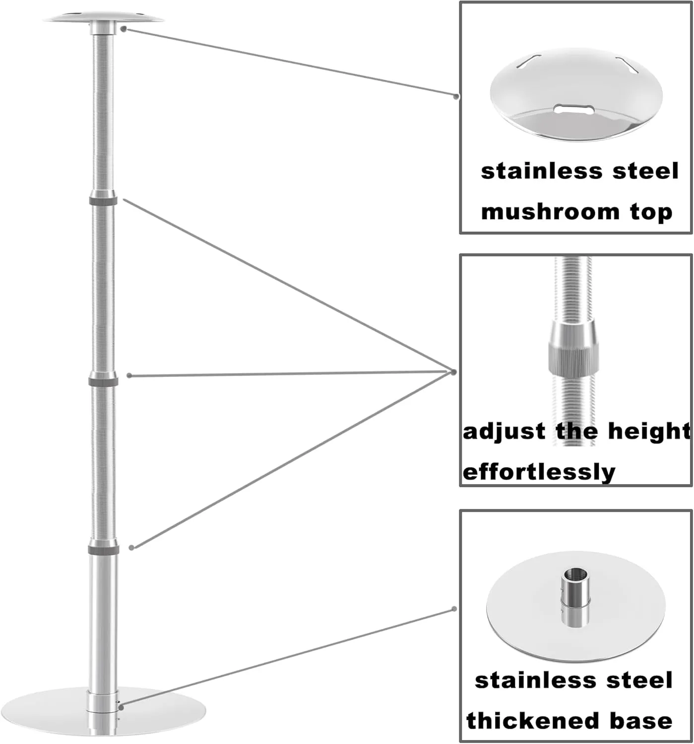 ﻿Boat Cover Support Poles,Stainless Steel Boat Cover Support System Pole,Telescoping and Adjustable Height, Boat Adjustable Support Pole with Stable Stainless Steel Base (Telescoping (Pack 2))