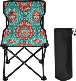 Boho Floral Portable Outdoor Folding Chair Anti-Slip Padded Oxford Cloth Stool Camping Chair Small for Beach Hiking Fishing Gardening Quad Camp Chair