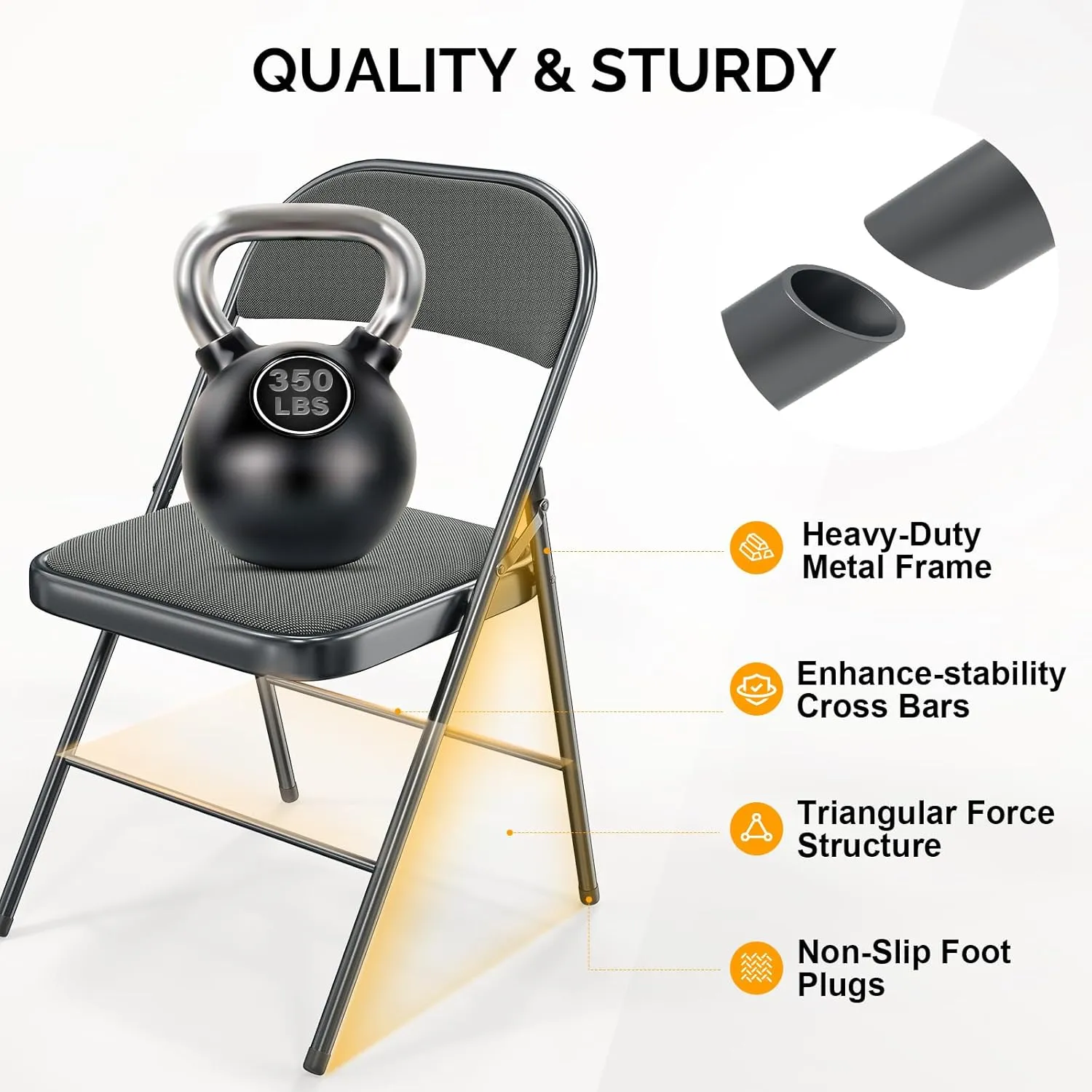 Bonnlo Folding Chair, Padded Folding Chairs with Cushion, Back and Steel Frame for Indoor Outdoor Outside Dinning Office Camping Use, Gray, 10 Pack